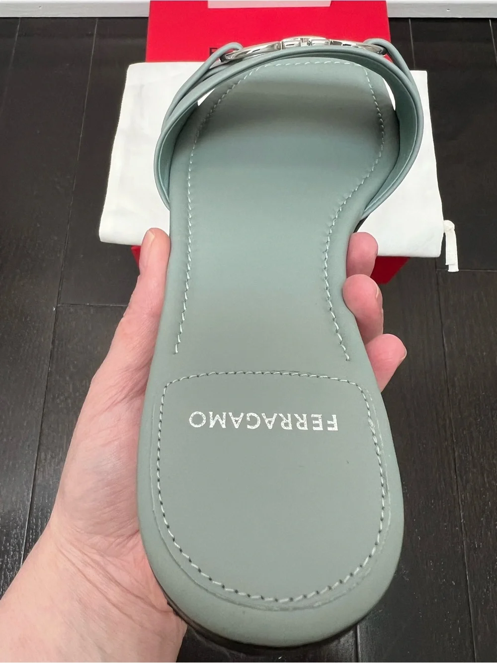 Salvatore Ferragamo Women's Leah Lucky Charm Gancini Slides, Mint Green, 7 C